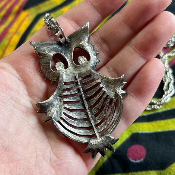 VTG Whimsigoth Boho Brushed Metal Owl Silver Tone Costume Jewelry Necklace - Picture 5 of 6